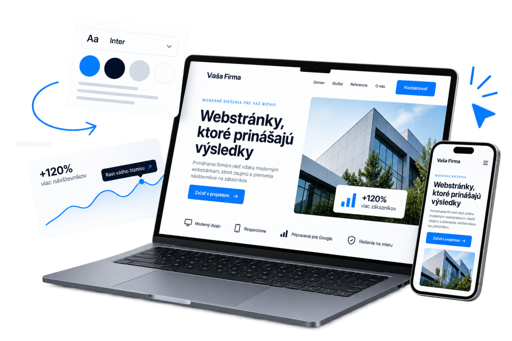 Ukážka moderného webu na notebooku a mobile